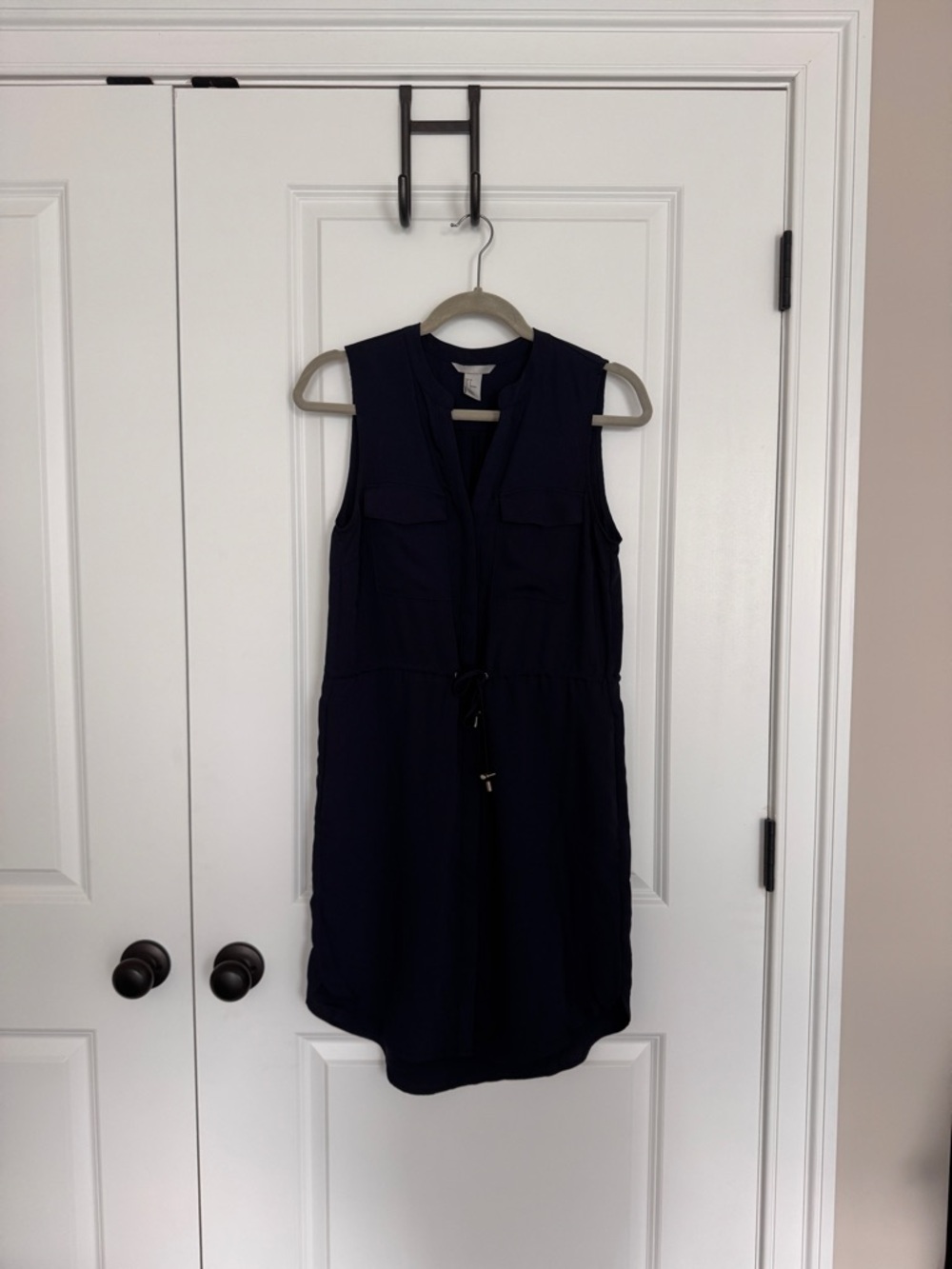 H&M Navy Sleeveless Drawstring Shirt Dress